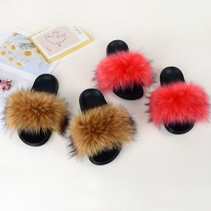 Inverno Designer Senhoras Moda Guaxinim Fuzzy Mules Logotipo Personalizado Chinelo Fluffy <span class=keywords><strong>Fox</strong></span> Faux Fur Slides Chinelos Atacado para As Mulheres - Product Image 3