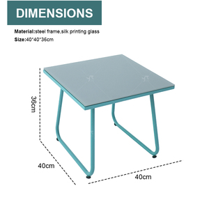 Ensembles de café d'extérieur Impression en soie Table et chaise en verre <span class=keywords><strong>Camping</strong></span> Patio Dinning Chaise de jardin en acier Ensembles de trois pièces - Product Image 4