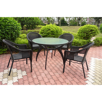 Meubles de patio d'usine de Guangzhou, ensemble de 5 pièces pour la terrasse, fauteuil et table en osier de couleur naturelle, rotin synthétique pour patio