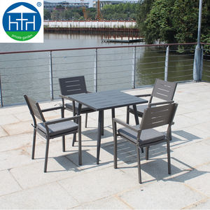 Commercio all'ingrosso metallo quadrato sala da pranzo orari all'aperto (1 + <span class=keywords><strong>4</strong></span>) prezzo a buon mercato moderno giardino in alluminio sedia da pranzo tavolo set - Product Image 1