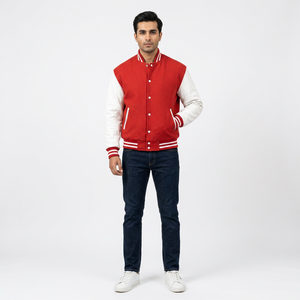 High Quality Men's <b>Leather</b> Sleeves Varsity <b>Jacket</b> Breathable Winter <b>Long</b> Sleeves Letterman <b>Jackets</b> with Chenille embroidery logo - Product Image 1