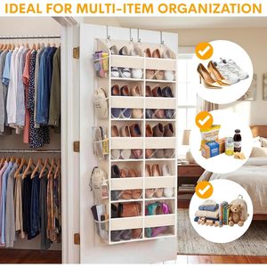 Organisateur à suspendre derrière la porte, 10 compartiments, beige, 5 niveaux, type crochet, rangement pour vêtements, produits pour bébés, fixation murale - Product Image 5