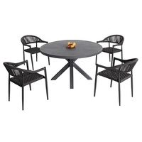 de 5 fauteuils de salle à manger Mobilier d'extérieur Jardin Café Corde Aluminium Hauteur réglable Table carrée et 4 chaises