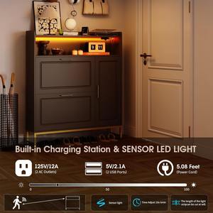 Meuble à chaussures sur mesure avec éclairage LED et station de recharge, tiroir rabattable, rangement d'entrée - Product Image 5