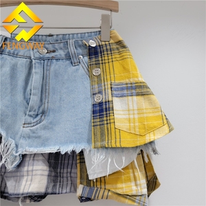 Mode Kleidung Minirock Taschen Star Distress Stickerei Knopf Reiß verschluss Nähen Denim Gespleißten Rock Frauen - Product Image 3