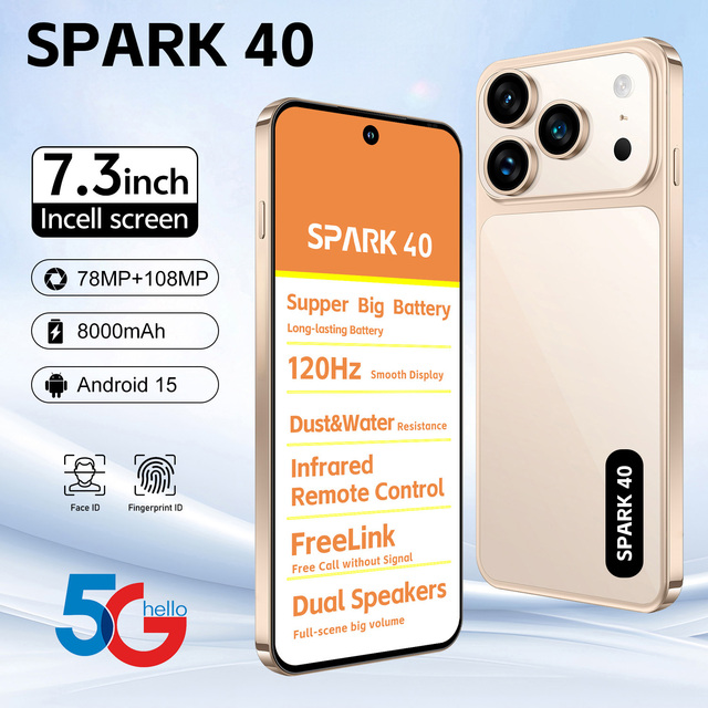 Global Version SPARK 40 5G Smartphone 78+108MP Camera Dual Speakers 16GB+1TB for Entertainment