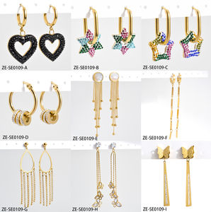 ต่างหูห้อยประดับเพชรเม็ดเล็ก ดีไซน์หรูหรา ชุบทอง 18K PVD บนสแตนเลสสตีล ไม่ลอก ไม่ดำ สำหรับทุกเพศ - Product Image 5