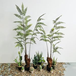 Plante artificielle en forme de fougère, simulation de bonsaï, décoration de pièce, arbustes, fougère en plastique à tête de singe dorée - Product Image 3