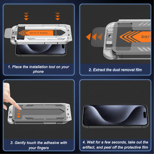 Kit de protection d'écran en verre trempé transparent de qualité AAA HD pour <span class=keywords><strong>iPhone</strong></span> <span class=keywords><strong>13</strong></span> 14 15 <span class=keywords><strong>Pro</strong></span> <span class=keywords><strong>Max</strong></span>, étui facile à installer et anti-casse, design convivial - Product Image 4