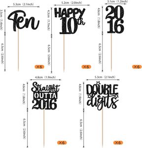 Décorations <span class=keywords><strong>de</strong></span> cupcakes noires <span class=keywords><strong>pour</strong></span> 10e anniversaire, piques à cupcakes scintillantes « Happy <span class=keywords><strong>10</strong></span> Straight Outta 2016 » <span class=keywords><strong>pour</strong></span> fête d'anniversaire ou <span class=keywords><strong>de</strong></span> <span class=keywords><strong>mariage</strong></span> - Product Image 3