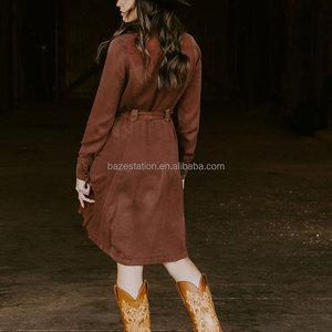 Abito Camicia Lungo al Ginocchio da Donna in Stile Country Western Boho Floreale Intrecciato, Personalizzato di Alta Gamma OEM/ODM, Vendita all'Ingrosso - Product Image 2