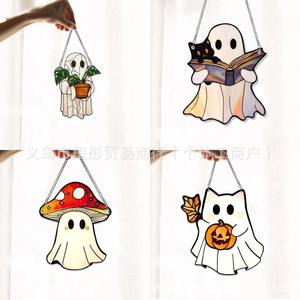 Halloween Faux Stained Glass Ghost Ornaments - Acrylic Suncatcher, Cute Gothic Fall <strong>Window</strong> Decor, Gift for <strong>Book</strong> Lovers &amp; <strong>Women</strong> - Product Image 5