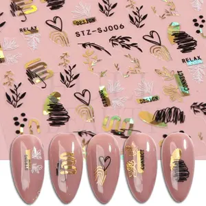 Adesivi per unghie 3d con foglia di linea astratta oro rosa francese leopardo donna contorno Nail Art cursori primavera decorazioni Manicure fornitura