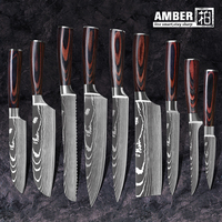 Meilleur vendeur Couteau de chef de 8 pouces Acier à haute teneur en carbone Motif ondulé Manche en bois Pakka Couteau de cuisine tranchant comme un rasoir Vente chaude Outil en métal