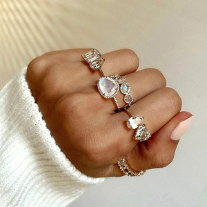 Anillo Personalizado de Moda AR057, Anillos Ajustables de Plata de Ley 925 con Forma de Gota de Agua y Corazón para Mujer, Joyería Fina - Product Image 2