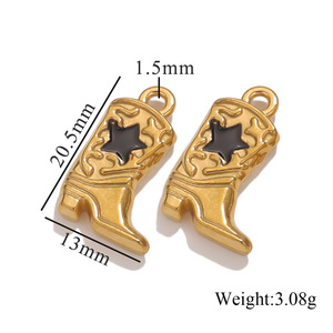 จี้รูปรองเท้าบูทสแตนเลสสตีลเคลือบทอง 18K PVD และดาวเคลือบสีสันสดใส |   ป้องกันการแพ้และทนทาน |   การทำสร้อยคอและกำไลข้อมือด้วยตัวเอง - Product Image 5