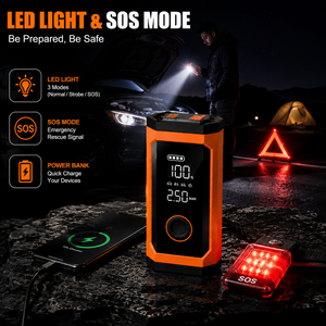 6-in-1 Portable Jump Starter Tire Inflator 150PSI Air Compressor 12V <b>Car</b> Battery Charger LED Light Power Bank Tool OEM ODM - Product Image 4