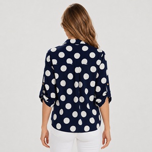Blusa de mujer con botones y lunares grandes, solapa enrollable, manga 3/4, camisa informal de oficina, top, camisa de lunares - Product Image 4