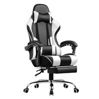 Chaise de jeu de course ergonomique au design moderne en cuir synthétique inclinable pivotant, cuir artificiel pour bureau
