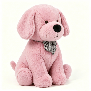 Peluche de chiot rose personnalisée - Animal en peluche doux et moelleux avec nœud à carreaux, jouet mignon pour enfants et crèches - Product Image 2
