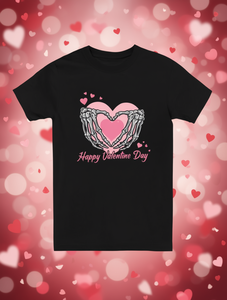 T-shirt unisex con stampa grafica a cuore scheletrico per San Valentino, girocollo, manica corta, in jersey di cotone, casual, primavera estate - Product Image 2