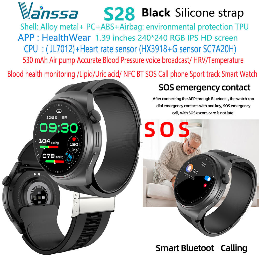 Montre intelligente noire S28 santé tension artérielle ECG