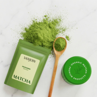 Pot de stockage rond en fer blanc de qualité alimentaire, vert, personnalisé, 30g, avec couvercle métallique et logo personnalisé pour poudre de matcha, bonbons, gommes et produits secs