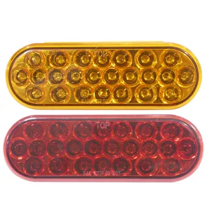 Lampu Sorot Merah Oval 24 LED 6 Inci, Lampu Sorot Amber Belok, Lampu Truk dengan Grommet Pigtail