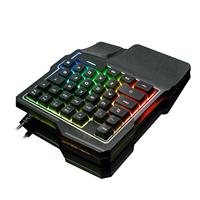 Teclado RGB para juegos de una mano, 35 teclas USB con cable Rainbow Letters Glow Teclado de una sola mano con reposamuñecas Soporte Teclas multimedia