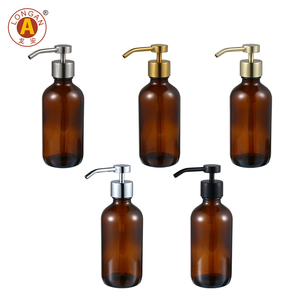 Botella de vidrio de 500 ml (16 oz) con bomba dispensadora de jabón, champú o jabón líquido, con etiqueta colgante de cerámica, modelo Longan Custom. - Product Image 4