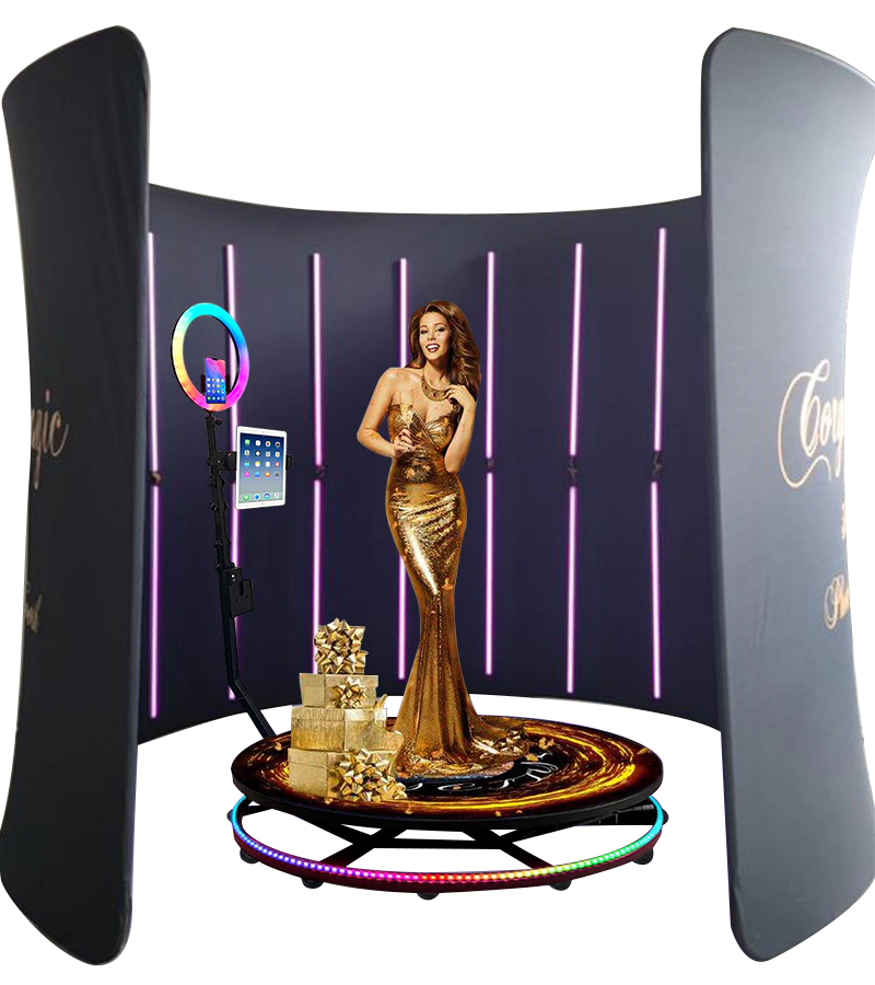 Factory Direct Sale 360 Photo Booth with Enclosure Backdrop RGB LED Light Camera 360 Video Booth Background