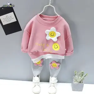 Conyson Ropa para niños pequeños Traje de algodón Niños Niñas Camiseta de dibujos animados Pantalones deportivos 2 Unids/set Ropa para niños Chándales para bebés