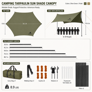 Auvent de <span class=keywords><strong>camping</strong></span> imperméable, bâche de protection solaire pour plage, pique-nique, <span class=keywords><strong>camping</strong></span> en voiture, <span class=keywords><strong>hamac</strong></span>, tente de soleil extérieure pour 6-8 personnes - Product Image 6