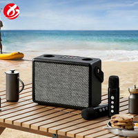 Altavoz Karaoke con Gabinete de Madera para Interiores, Micrófonos Inalámbricos Dobles, Sonido Estéreo de Alta Calidad, Portátil para Cine en Casa