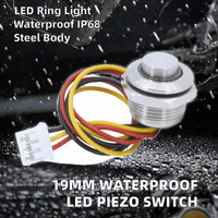 Interrupteur piézoélectrique à chanfrein de 19 mm, 1NO, éclairage annulaire LED, bouton-poussoir momentané, étanche IP68, automobile, acier inoxydable, aluminium