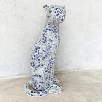 Harz-Mosaik 3D Blaue Blumen-Leoparden-Skulptur für Eingangsbereich TV-Schrank Hochwertige Luxuriöse Guofeng Große Dekoration 0,8m Patch