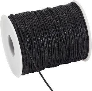 Cordoncino in Cotone Cerato Nero da 1mm, Lunghezza Personalizzabile, Filo per Macramè, Perline, Creazione di Gioielli, Bracciali, Collane, Forniture per Artigianato Fai-da-Te, <span class=keywords><strong>Borse</strong></span> - Product Image 1