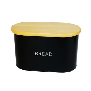 Metal Loaf Bread Box Retro Kitchen Countertop Large Bread Storage Container Bread Holder Bin with Wooden Lid Cutting Board