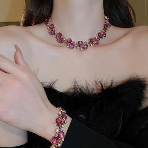 עגילי יהלום פרחוניים 2 יחידות/סט זהב סיטונאי, שרשרת צ'וקר פרחונית קריסטל צבעונית עם אבני חן לנשים, מתנה לכלה - Product Image 1