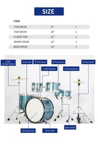HUASHENG למבוגרים מלא גודל 5 חתיכה תוף סט כלי קשה <span class=keywords><strong>9</strong></span> רובדי צפצפה עץ פגזי חומר למתחילים חשמלי תוף ערכות - Product Image 6