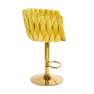Tabouret <span class=keywords><strong>de</strong></span> <span class=keywords><strong>Bar</strong></span> minimaliste pivotant réglable, meubles <span class=keywords><strong>de</strong></span> café, accoudoir à dossier haut et central, en velours <span class=keywords><strong>jaune</strong></span>, avec base en chrome doré - Product Image 3