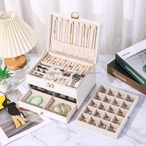 Caja de almacenamiento de joyería de PU de gama alta, organizador de existencias de gran capacidad de tres capas para collares, accesorios de mano, Impresión de embalaje - Product Image 2