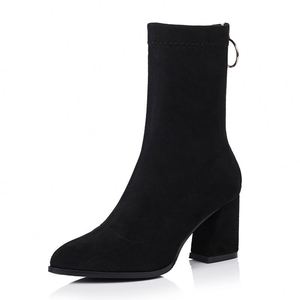 Lady's Western Summer Thick Soled Pointed Toe Short <b>Boots</b> with Zip Closure PU Upper and Slimming Design - Product Image 4