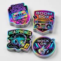 Autocollants personnalisés holographiques laser arc-en-ciel style cyberpunk néon, étiquettes autocollantes en vinyle imperméables pour bouteille d'eau, ordinateur portable, téléphone