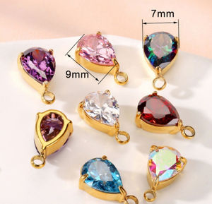 HB0242 liontin zirkon Stainless Steel lapis emas, Aksesori pembuatan pesona bentuk tetesan air mata bulat hati kalung DIY - Product Image 4