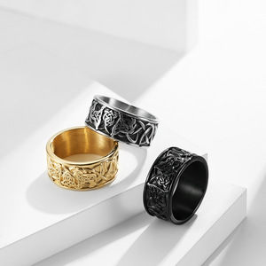 Cross-border Nordic style Viking totem Celtic knot <b>titanium</b> steel <b>ring</b> for men, retro fashion Celtic wolf jewelry - Product Image 2