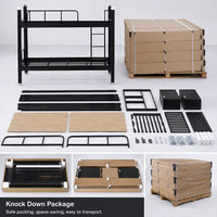 Lit superposé en métal noir avec plancher en bois et armoire de rangement, structure en acier robuste pour projet de mobilier de dortoir scolaire.