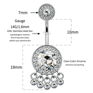 Joyería para el cuerpo Acero quirúrgico con rosca interna Gran doble nivel Pave CZ Anillo para el vientre con joyería pavimentada de diamantes pequeños - Product Image 4