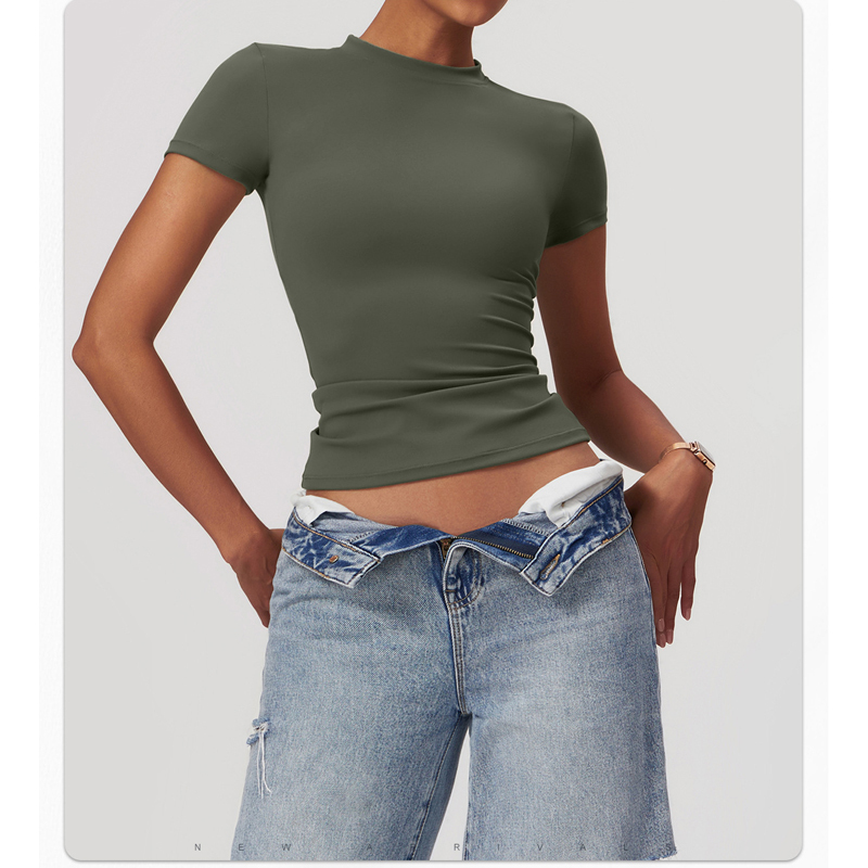 High Elastic Breathable Solid Workout T-Shirt Short Sleeve Slim Fit Tops Seamless Fitness Quick Dry Yoga Top for Women