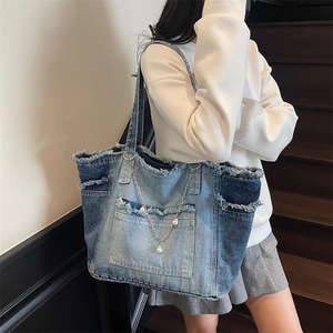 Sac à main en jean bleu foncé, sac à main en jean vintage, sac à main pour femme de grande capacité - Product Image 1